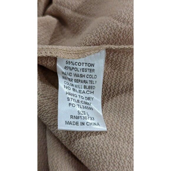 Umgee Womens Size Large Tan Ruffle Round Neck Short Flutter Sleeve Blouse Top - Picture 7 of 7